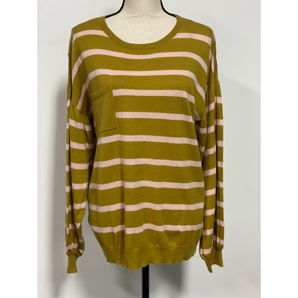 NWT Nine West Balloon Sleeve Sweater Olive & Light Pink Size M